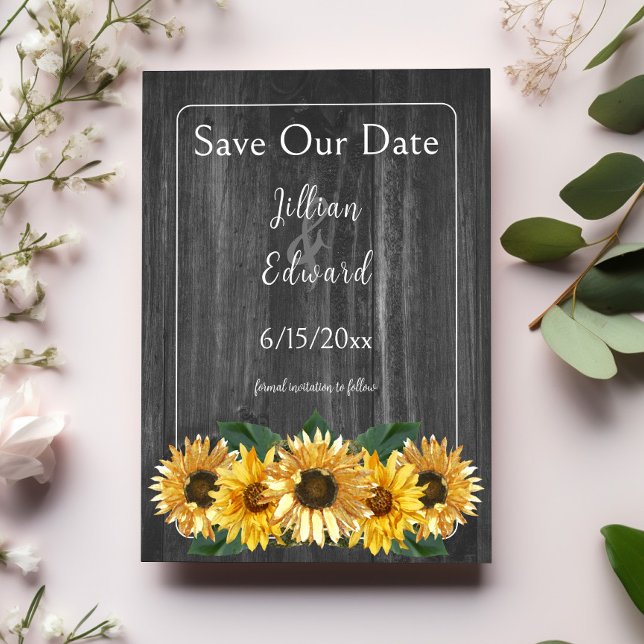 Rustic Weathered Sunflower Save The Date Announcement (Rustic Weathered Gray Sunflower Save the Date)