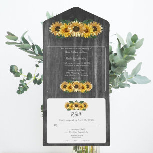 Rustic Weathered Sunflower Wedding All In One Invitation