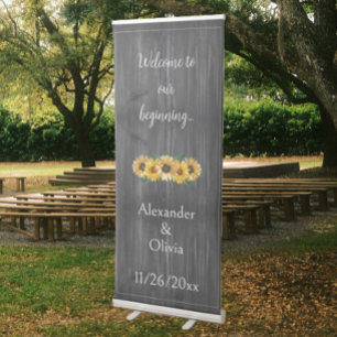 Rustic Weathered Sunflower Wedding Retractable Banner