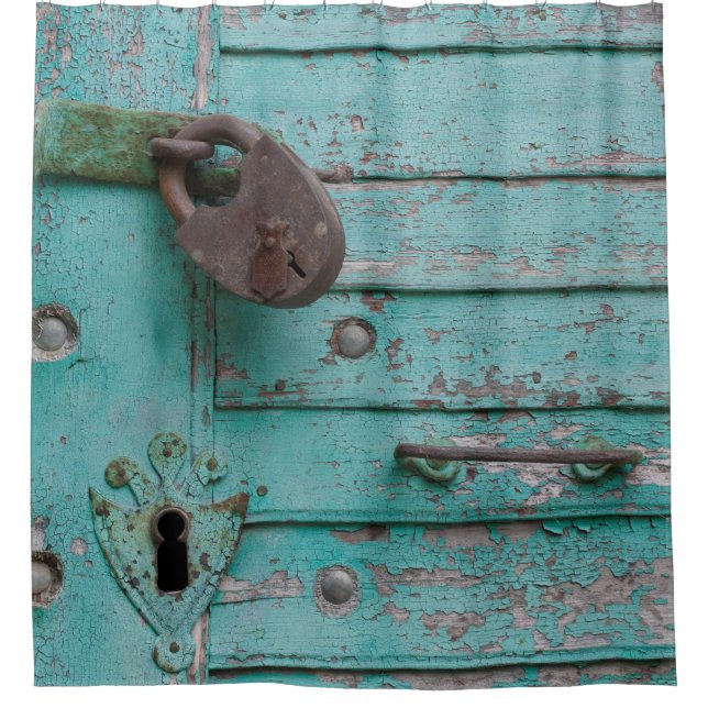 Rustic Weathered Turquoise Door Shower Curtain (Front)