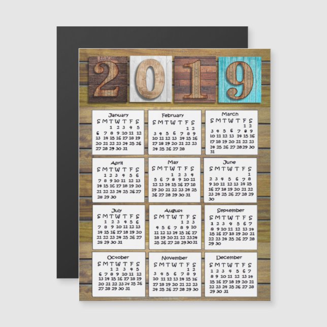 Rustic Weathered Wood 2019 Calendar Magnetic Invitation (Front/Back)