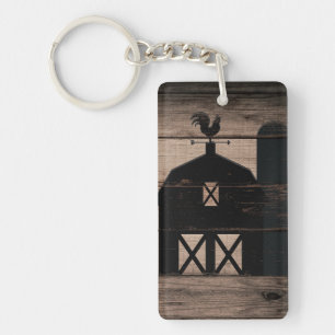 Rustic Weathered Wood Black Barn Country Farmhouse Key Ring