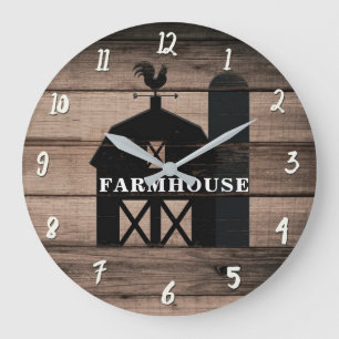 Rustic Weathered Wood Black Barn Country Farmhouse Large Clock