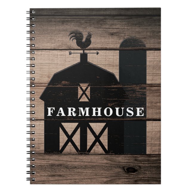 Rustic Weathered Wood Black Barn Country Farmhouse Notebook (Front)