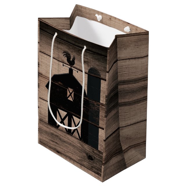 Rustic Weathered Wood Black Barn Country Wedding Medium Gift Bag (Front Angled)