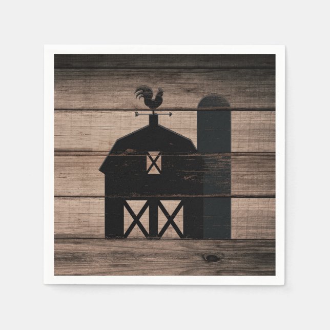 Rustic Weathered Wood Black Barn Country Wedding Napkin (Front)