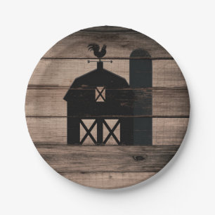 Rustic Weathered Wood Black Barn Country Wedding Paper Plate