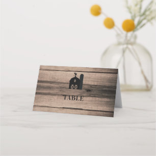 Rustic Weathered Wood Black Barn Wedding Table Place Card
