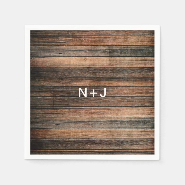 Rustic Weathered Wood Brown Barn Country Wedding Napkin (Front)