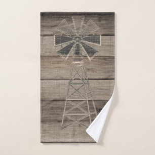 Rustic Weathered Wood Country Wind Mill Bath Towel Set