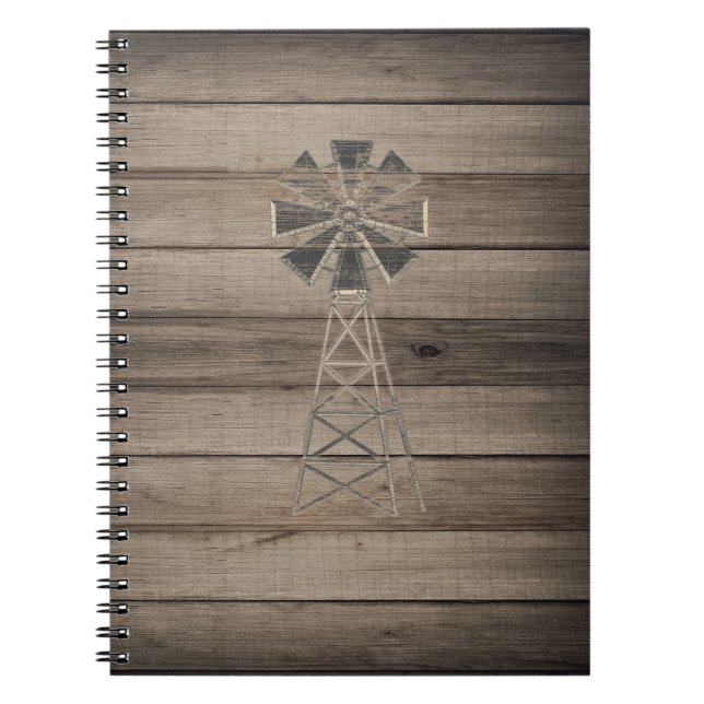 Rustic Weathered Wood Country Wind Mill Notebook (Front)