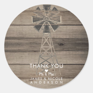 Rustic Weathered Wood Country Wind Mill Wedding Classic Round Sticker