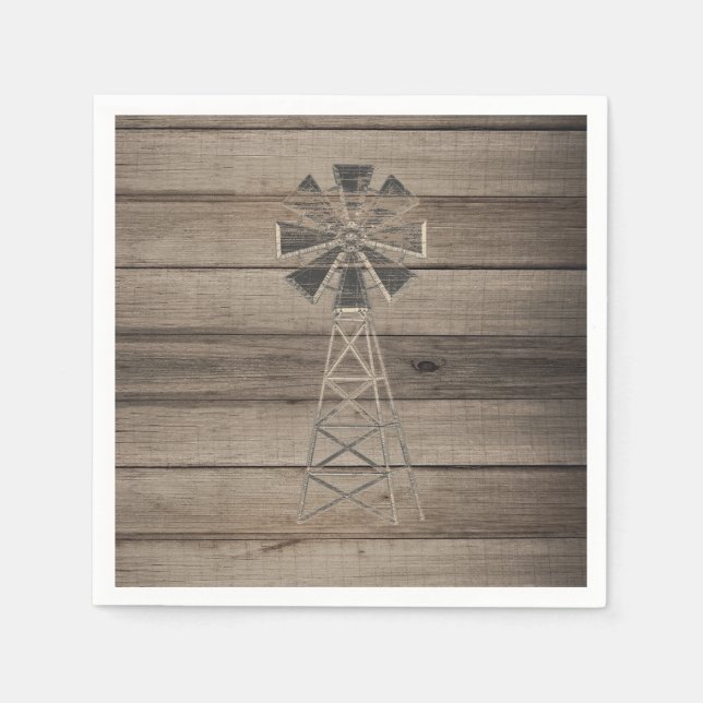 Rustic Weathered Wood Country Wind Mill Wedding Napkin (Front)