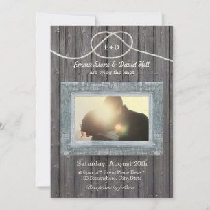 Rustic Weathered Wood Frame Photo Wedding Invitation