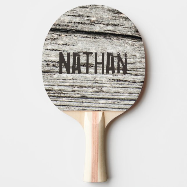 Rustic Weathered Wood Personalised Ping Pong Paddle (Front)
