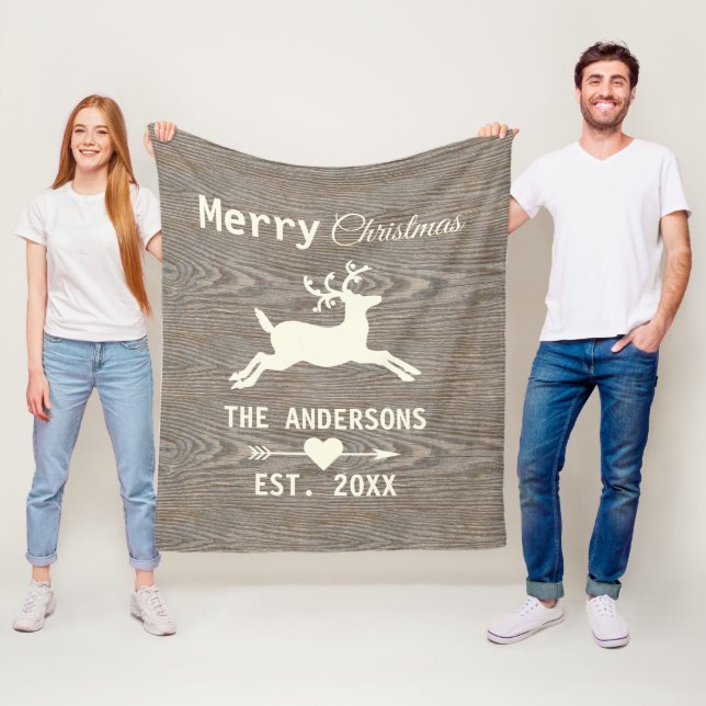 Rustic Weathered Wood Reindeer Family Christmas Fleece Blanket (In Situ)