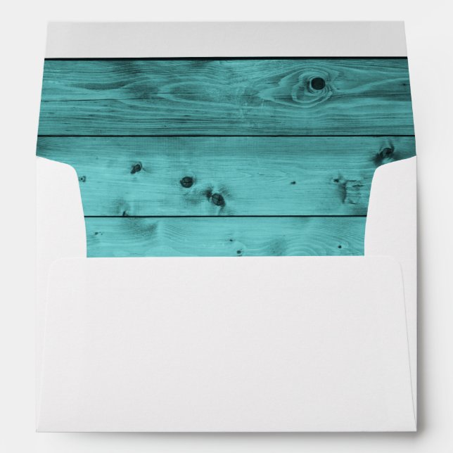 Rustic Weathered Wood Teal Wedding 5X7 Envelope (Back (Bottom))