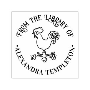 Rustic Weathervane #5 Round Library Book Name Self-inking Stamp