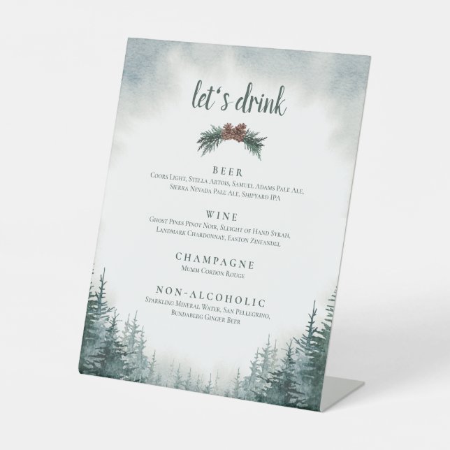 Rustic Wedding Alcohol Drink Bar Pedestal Sign (Front)