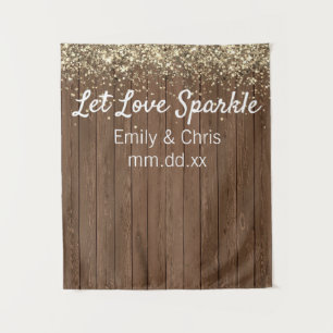 Rustic Wedding Backdrop, Let Love Gold Photo Booth Tapestry