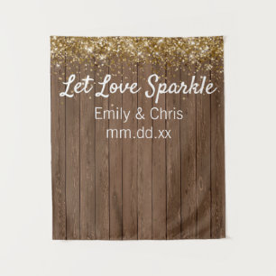 Rustic Wedding Backdrop, Wood Sparkle Photo Booth Tapestry