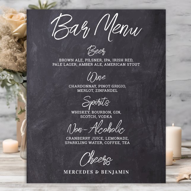Rustic Wedding Bar Personalized Drink Menu Poster (Creator Uploaded)