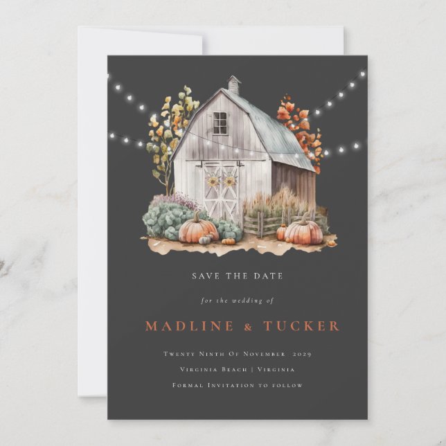 Rustic Wedding Barn Lights Photo  Save the Date  Invitation (Front)