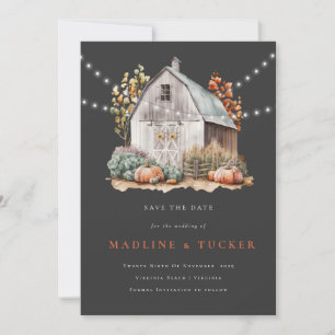 Rustic Wedding Barn  String Lights Save the Date  Invitation