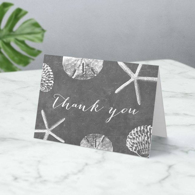 Rustic Wedding Beach Starfish Seashells Chalkboard Thank You Card (Creator Uploaded)
