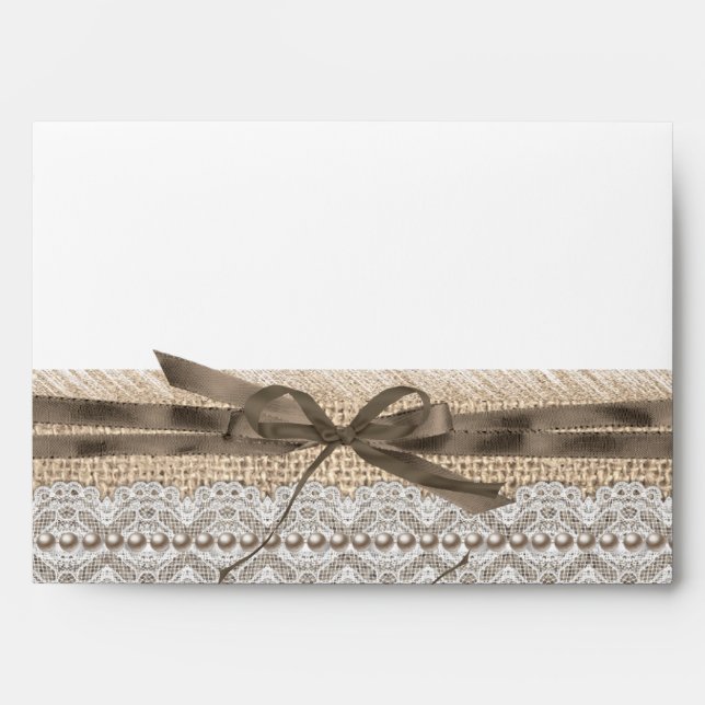 Rustic Wedding Beige Lace Burlap Pearl 5x7 Envelope (Front)
