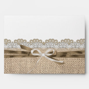 Rustic Wedding Beige White Lace Burlap Long Envelope