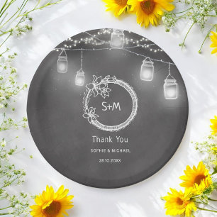 Rustic Wedding Black Chalkboard Mason Jar Paper Plate