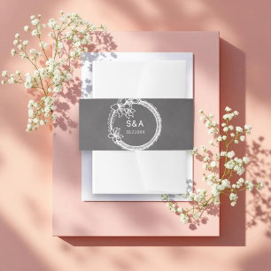 Rustic Wedding Black White Chalkboard Invitation Belly Band