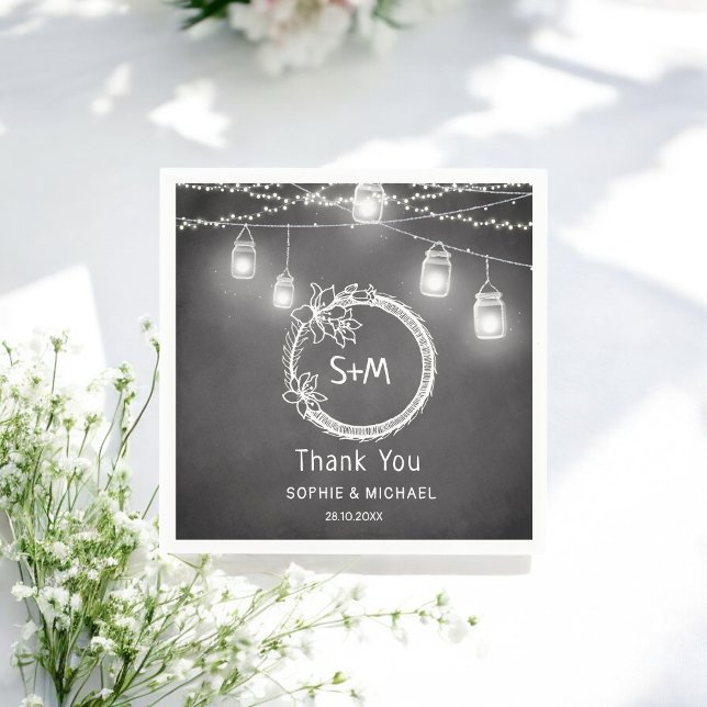 Rustic Wedding Black White Mason Jar  Napkin (Creator Uploaded)