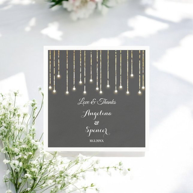 Rustic Wedding Black White String Lights Napkin (Creator Uploaded)
