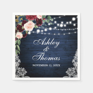 Rustic Wedding Blue Burgundy Floral Lace Napkin