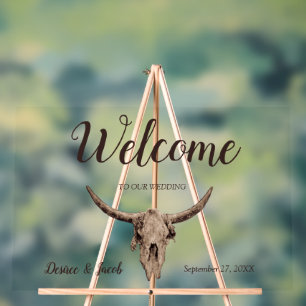 Rustic Wedding Brown Bull Skull Country Western Acrylic Sign