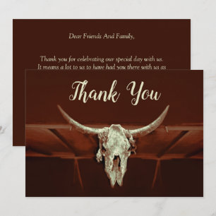 Rustic Wedding Brown Western Bull Skull Country Thank You Card