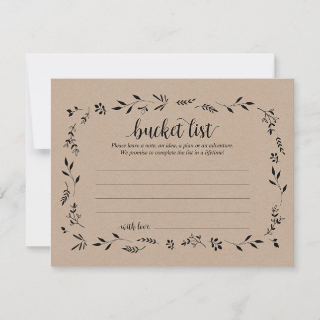 Rustic Wedding bucket list Card, Advice Card (Front)