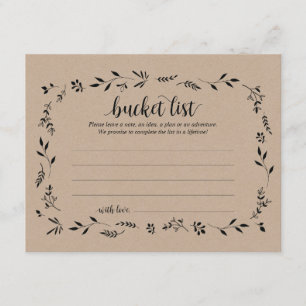 Rustic Wedding bucket list Card, Advice Card