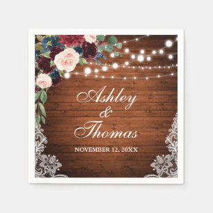 Rustic Wedding Burgundy Blue Floral Lace Napkin