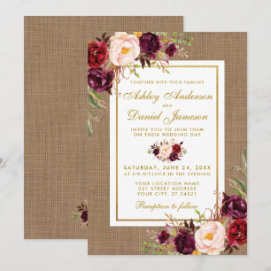 Rustic Wedding Burlap Burgundy Wedding Invite