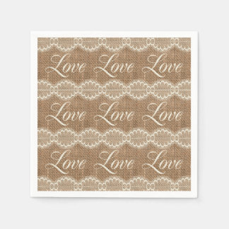 Rustic Wedding Burlap Lace Love Napkin