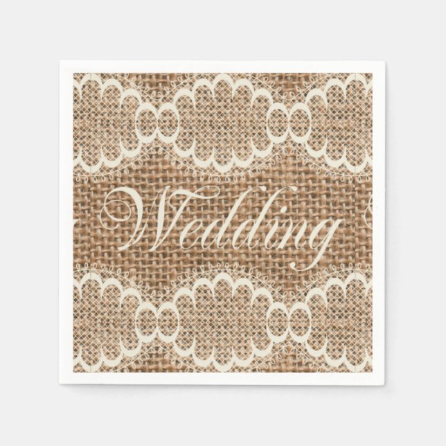 Rustic Wedding Burlap Lace Napkin (Front)