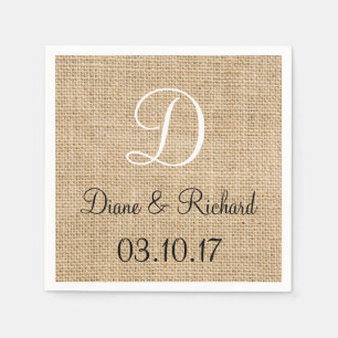 Rustic Wedding Burlap Name Date Monogram Napkin
