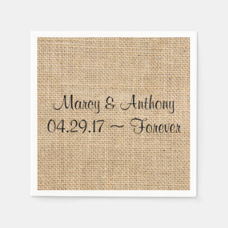 Rustic Wedding Burlap Personalised Names Date Napkin