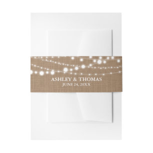 Rustic Wedding Burlap String Lights Invitation Belly Band