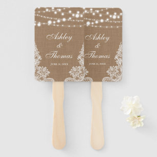 Rustic Wedding Burlap String Lights Lace Hand Fan
