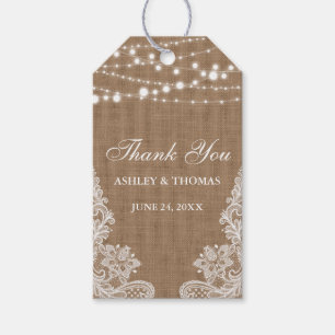 Rustic Wedding Burlap String Lights Lace Thank You Gift Tags