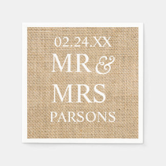 Rustic Wedding Burlap Trendy Wedding Name Date Napkin